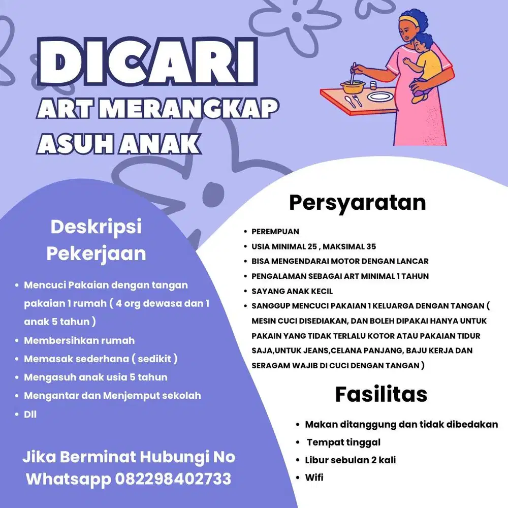 LOWONGAN KERJA ART MERANGKAP ASUH ANAK