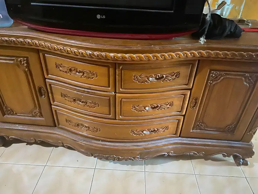 Meja TV Jati dengan Laci susun