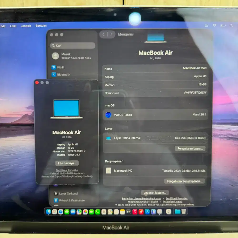Macbook Air M1 Ram 16 Ssd 256 Layar 13 inch Full set Silver dsain edit