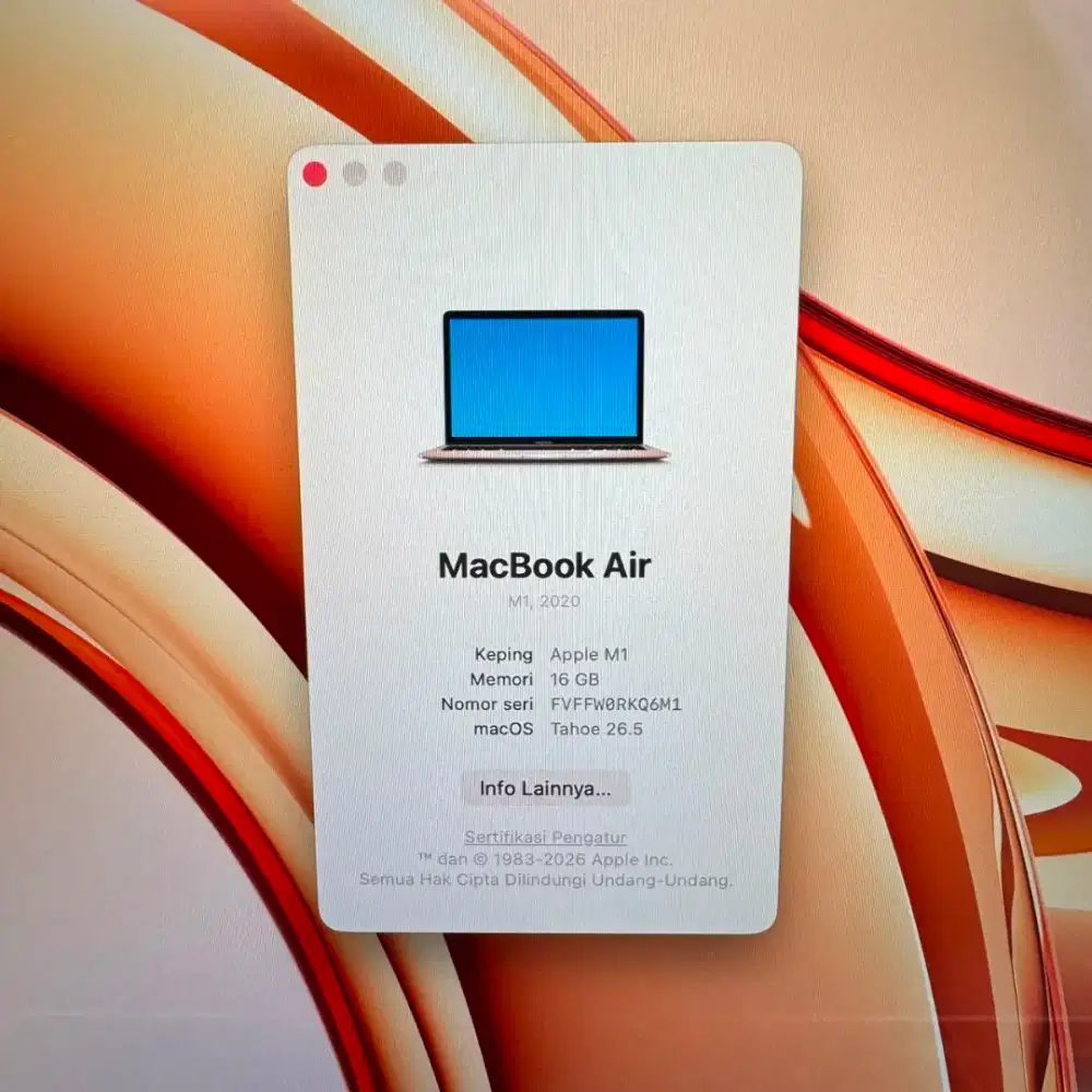 Macbook Air M1 Ram 16 Ssd 512 Layar 13 inch Full set Rose Gold desain