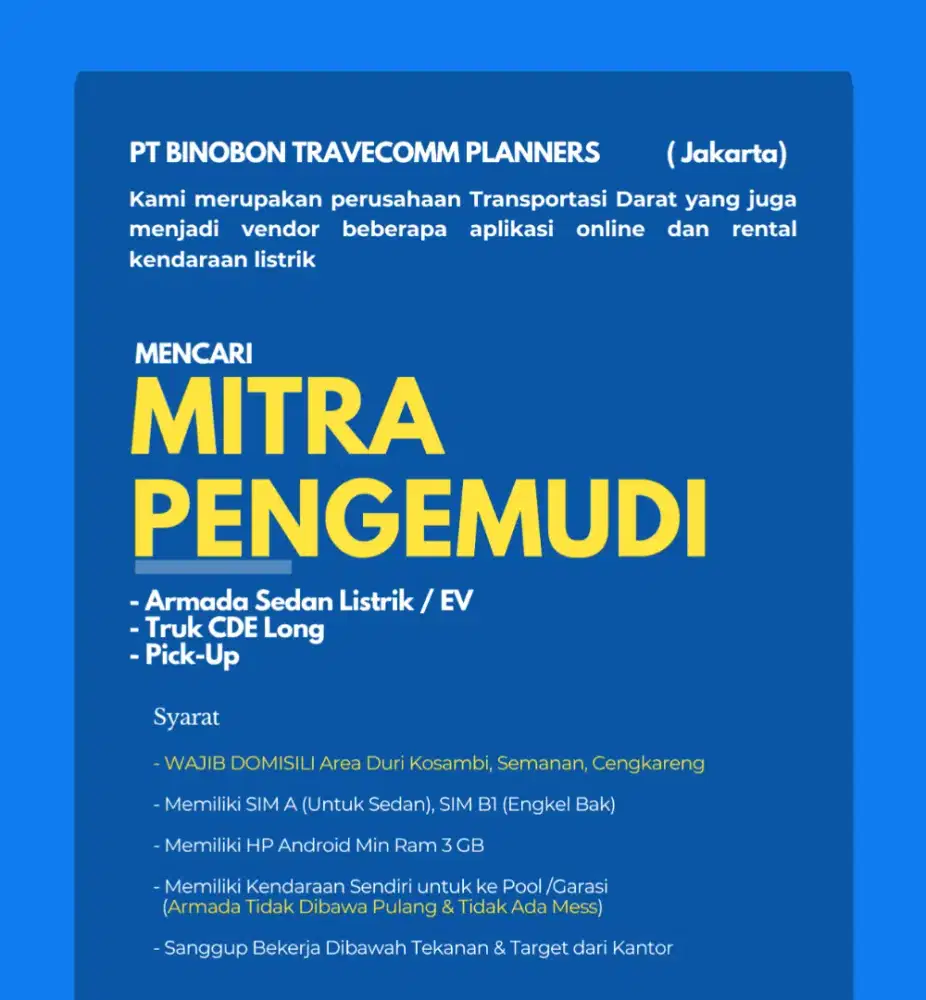 Dicari Mitra Pengemudi