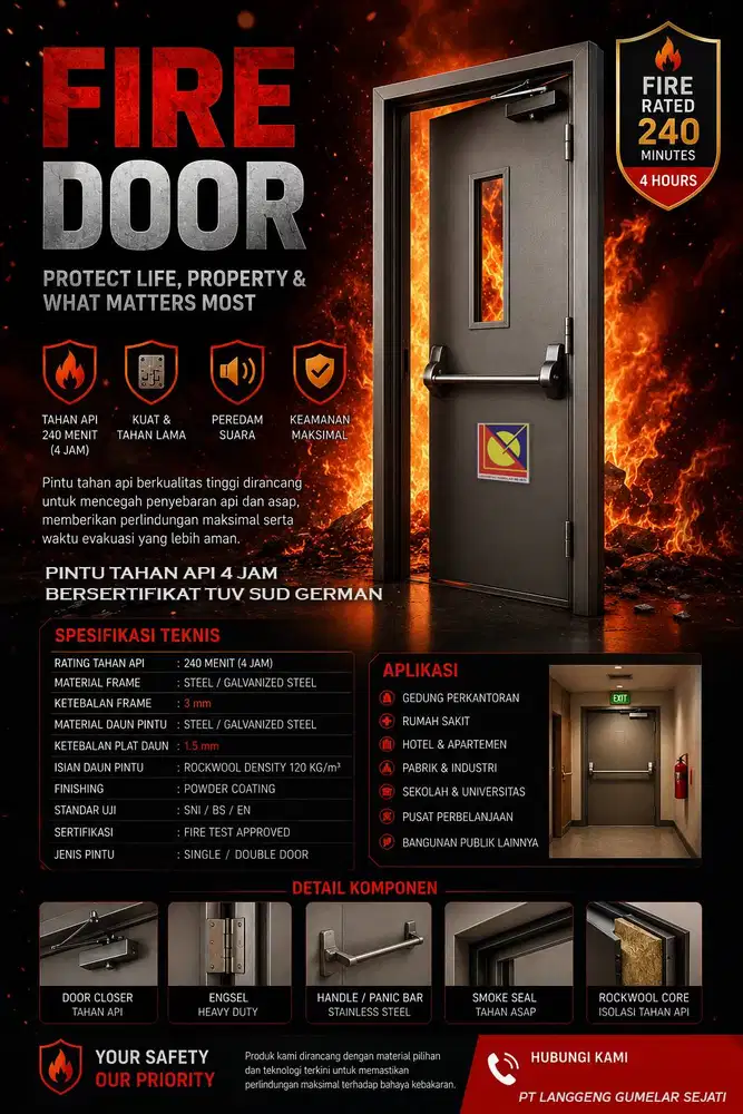 Pintu Baja Besi Tahan Api Fire Door 4 dan 2 Jam