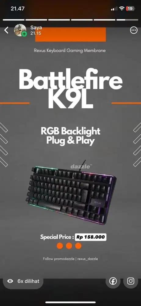Rexus K9L Keyboard Gaming Membrane Battlefire