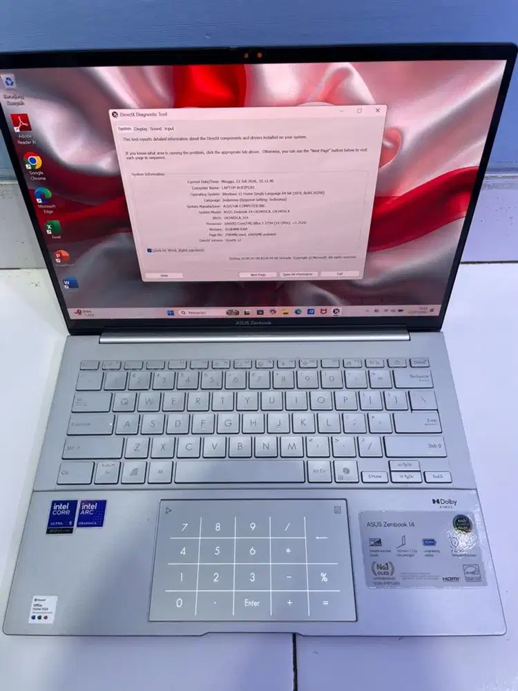 Asus zenbook 14 UX3405CA intel ultra 5 225H ram 16 ssd 1 tb garansi