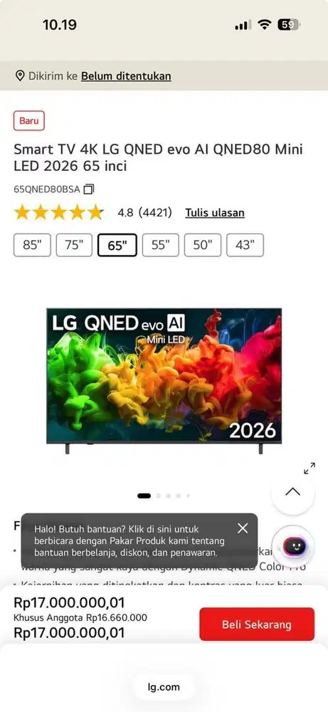 LG Smart TV 65 QNED80B Evo AI Mini LED 4K 2026 Baru Garansi Resmi