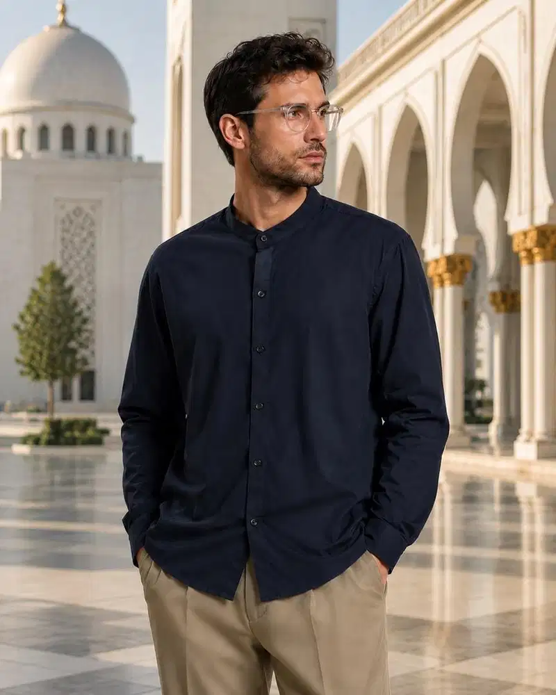 Kemeja Pria Uniqlo Navy Lengan Panjang