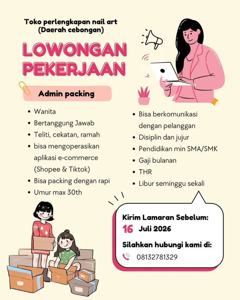 Lowongan kerja admin packing
