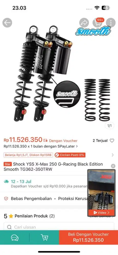 Shock YSS GRACING 350mm type tertinggi yss for xmax