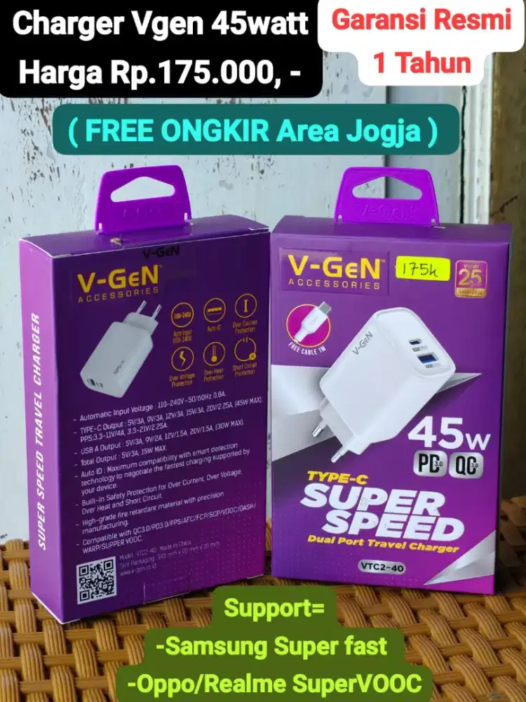 Charger Vgen 45watt Support Samsung Super Fast Charging ( BISA COD )