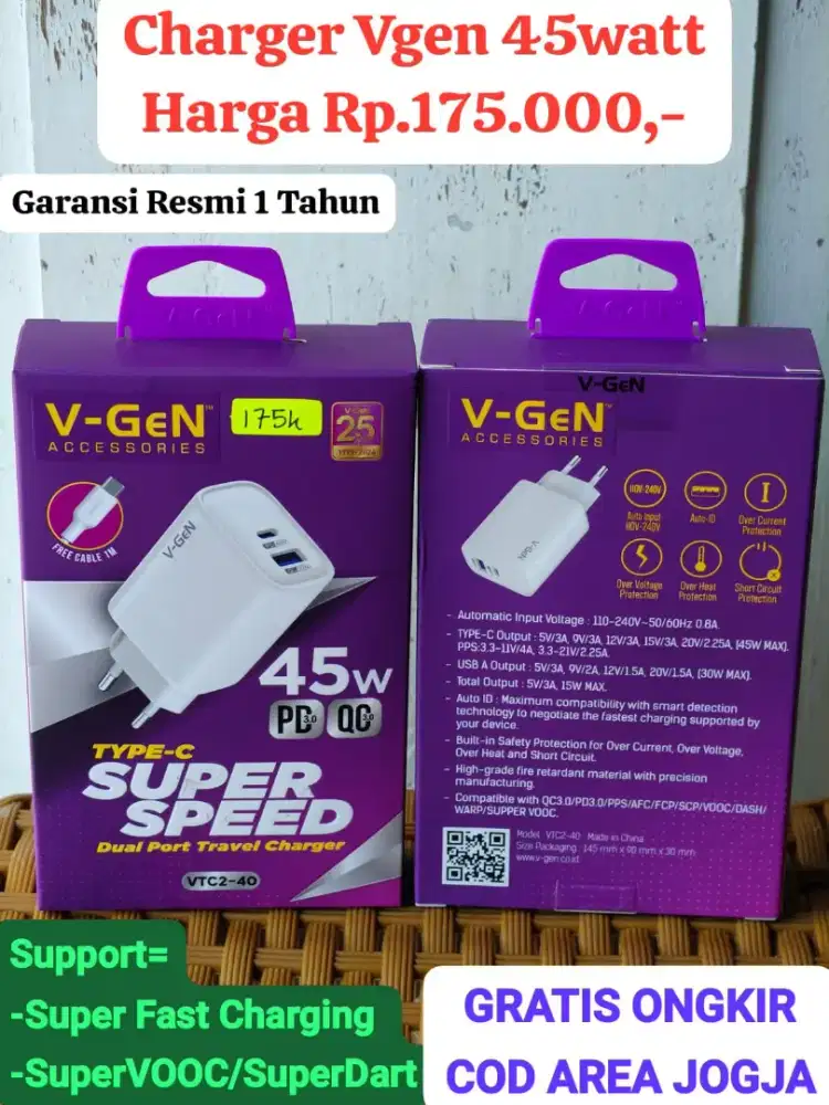 Charger Vgen 45watt Garansi Resmi 1 Tahun ( GRATIS ONGKIR )