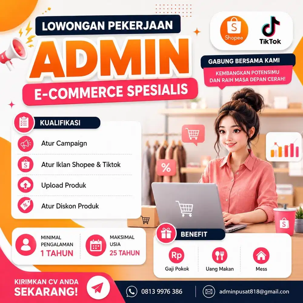 LOKER ADMIN E-Commerce Spesialis Tiktok Tokopedia & Shopee