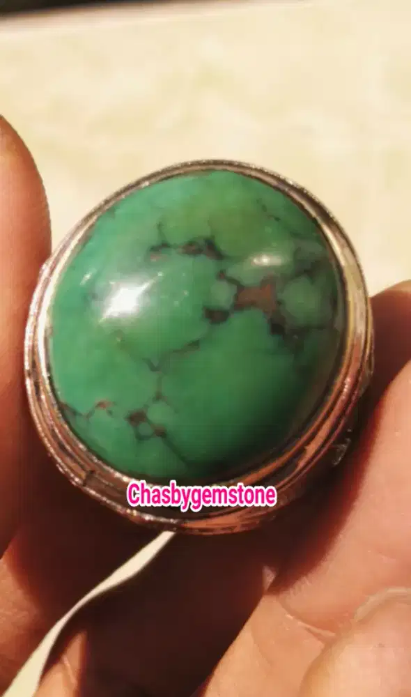 Cincin Batu Pirus Persia ijo kedondong-Pirus Persia serat jala