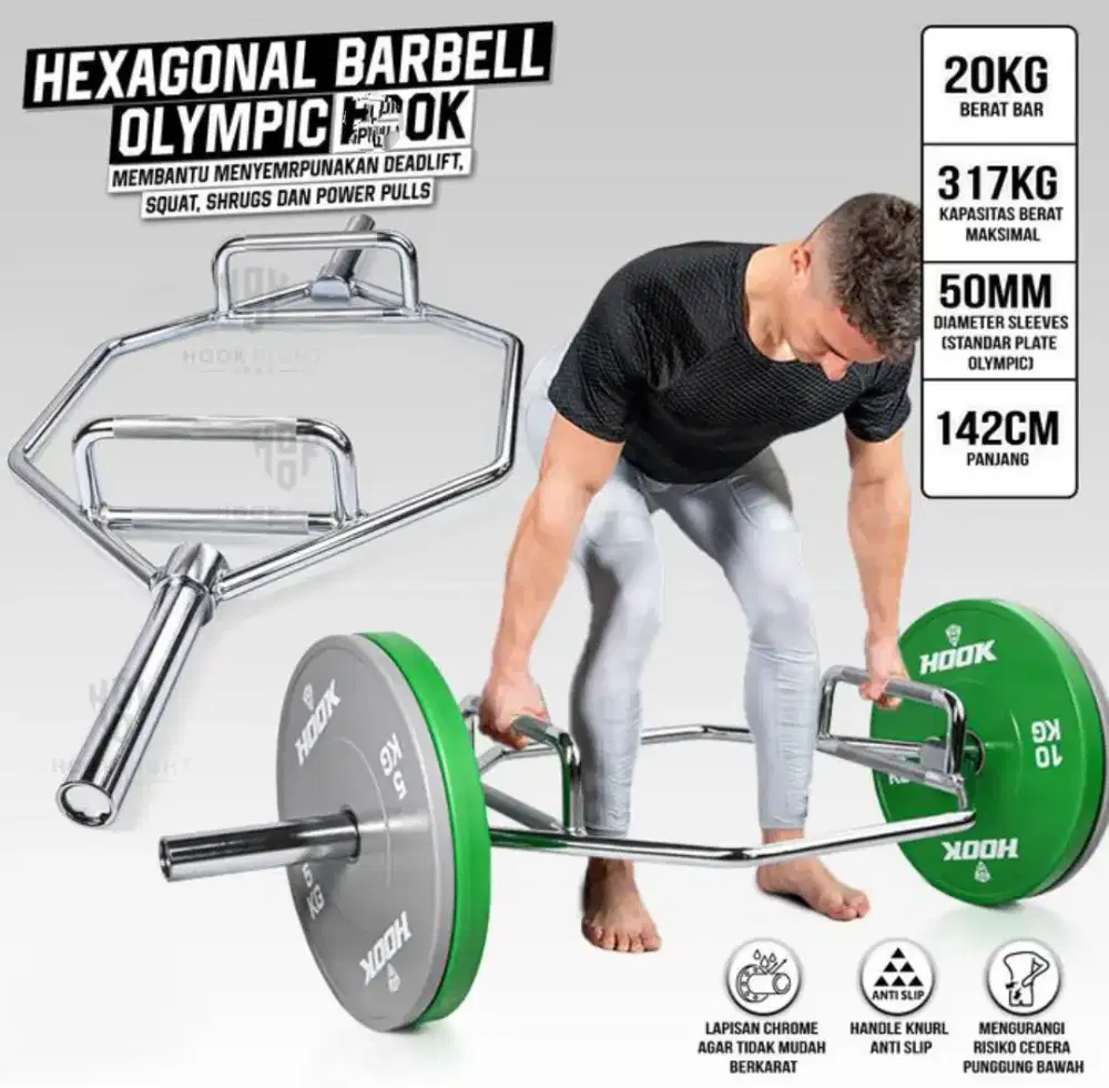 Hexagonal Barbell Trap Bar 142cm+ Bumper Plate 30kg Barbell
