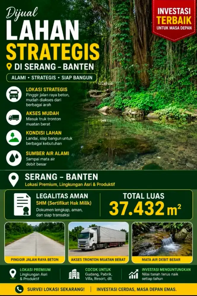 DIJUAL TANAH ADA MATA AIR & BANGUNAN, EX PABRIK AIR MINUM