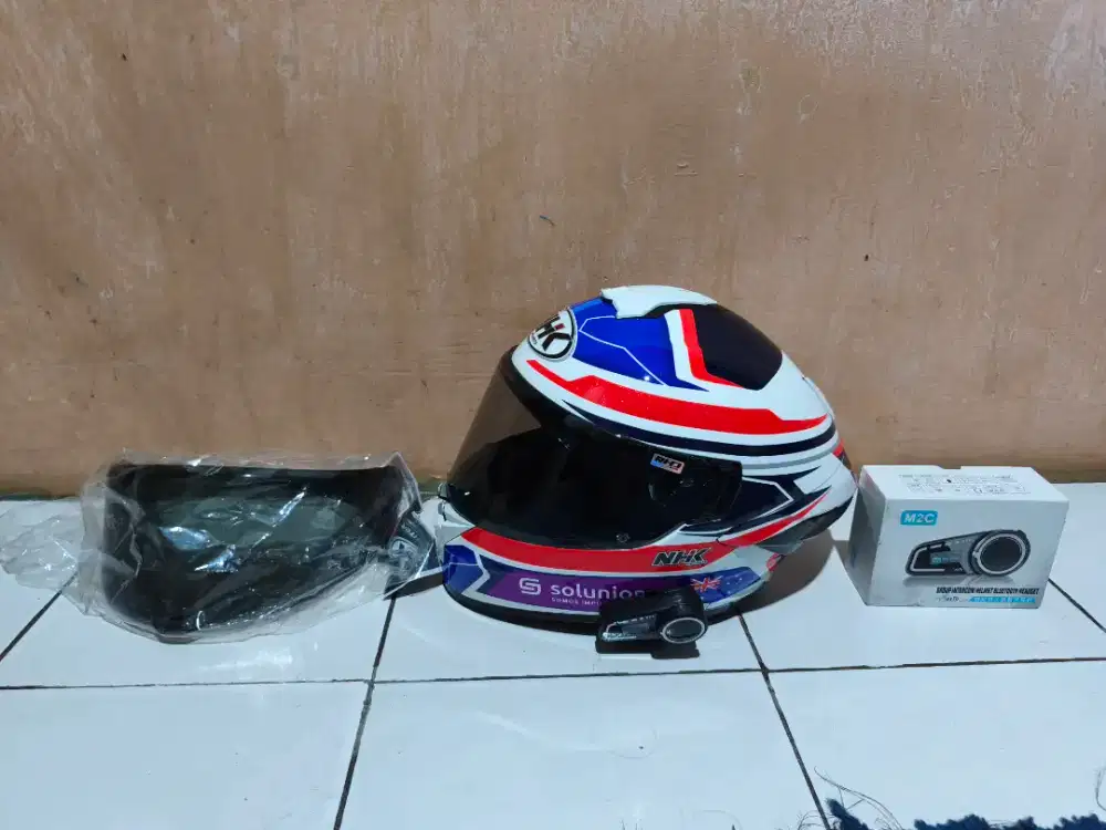 Helm NHK Full Face XL + Intercom Bluetooth M2C + 2 Visor Siap Pakai