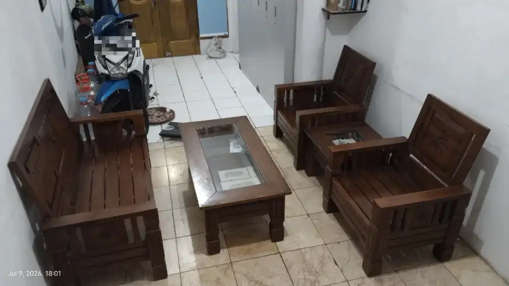 Kursi tamu kayu jati satu set dudukan 2, dudukan 1, meja