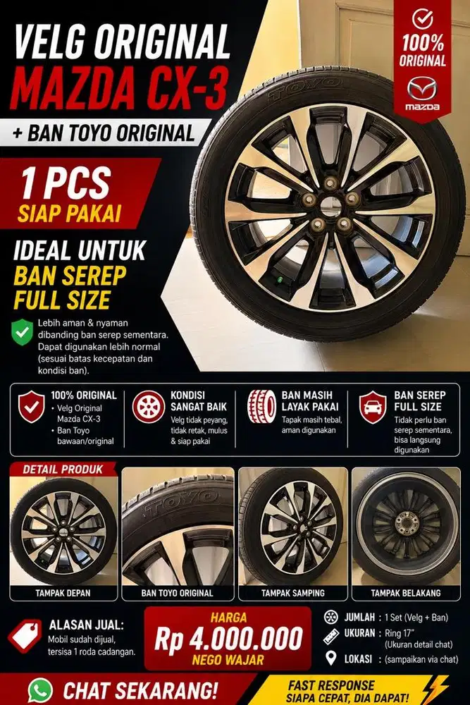 Velg Mazda CX-3 Original R18 + Ban Toyo 215/50 R18 – 1 Pcs