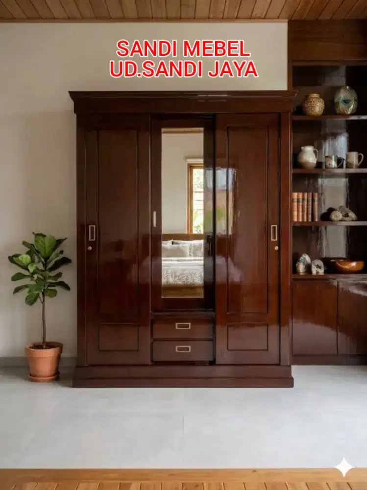 Almari pintu 3 sliding dobel laci berkualitas