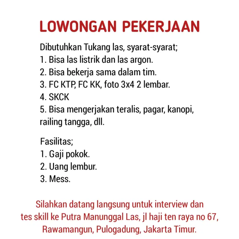 LOWONGAN PEKERJAAN DI BENGKEL LAS