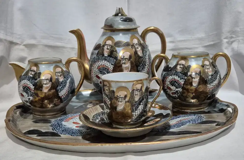 set minum keramik kutani jepang antik