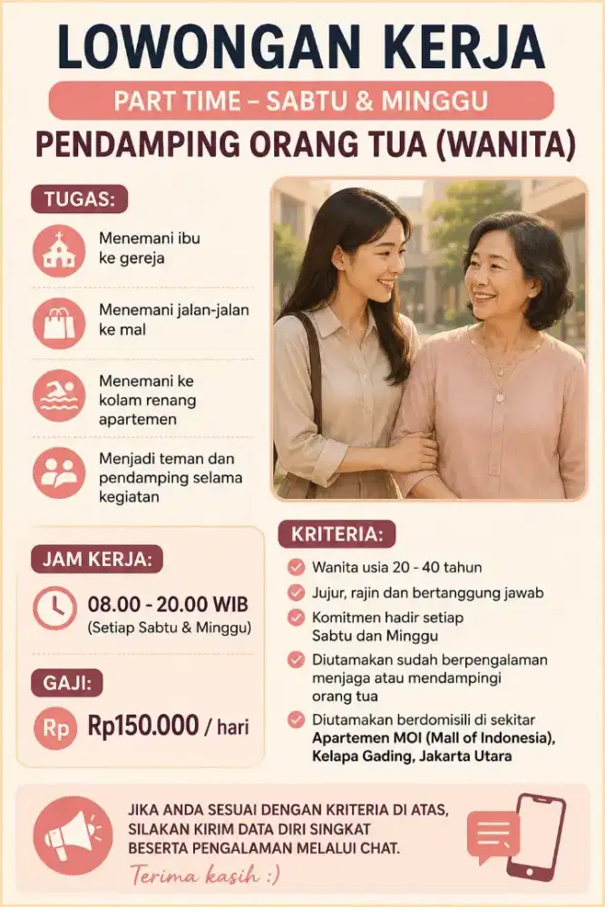 Lowongan Part Time Setiap Sabtu Minggu Daerah MOI Kelapa Gading