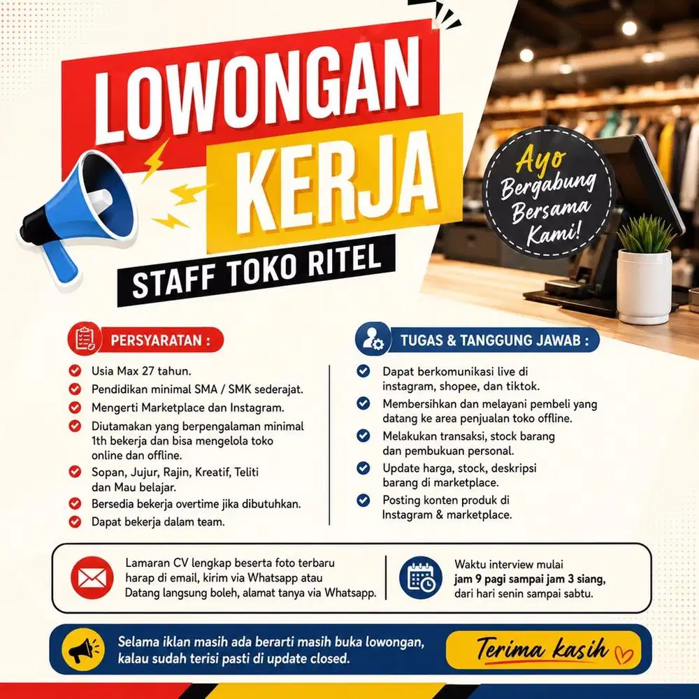 Lowongan Kerja Pria Jaga Toko