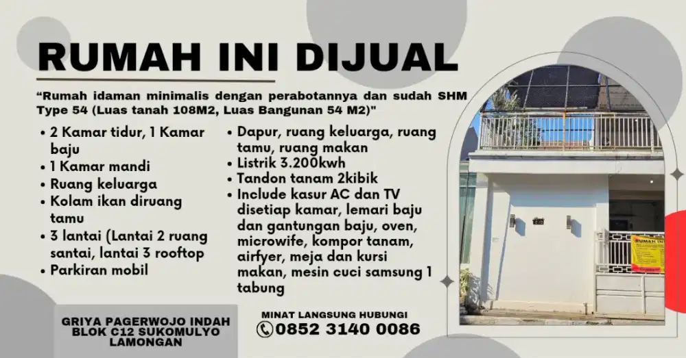 DIJUAL RUMAH MINIMALIS IMPIAN SIAP HUNI INCLUDE PERABOTAN