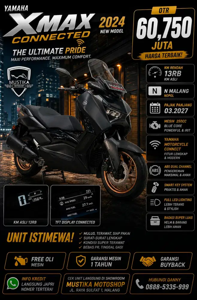N Malang‼️Xmax Connected 2024. KM 13rb. DANNY Mustika Sulfat