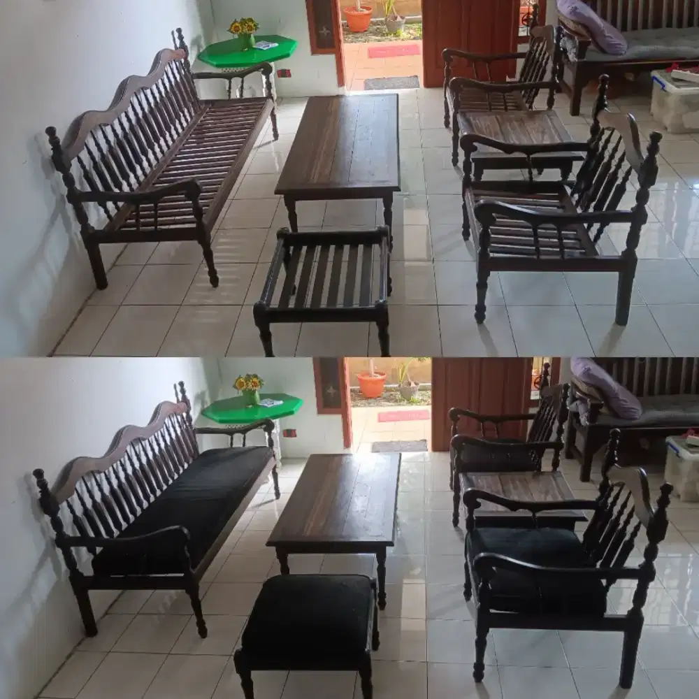 1 Set Kursi Antik Langka Kayu Eboni Hitam