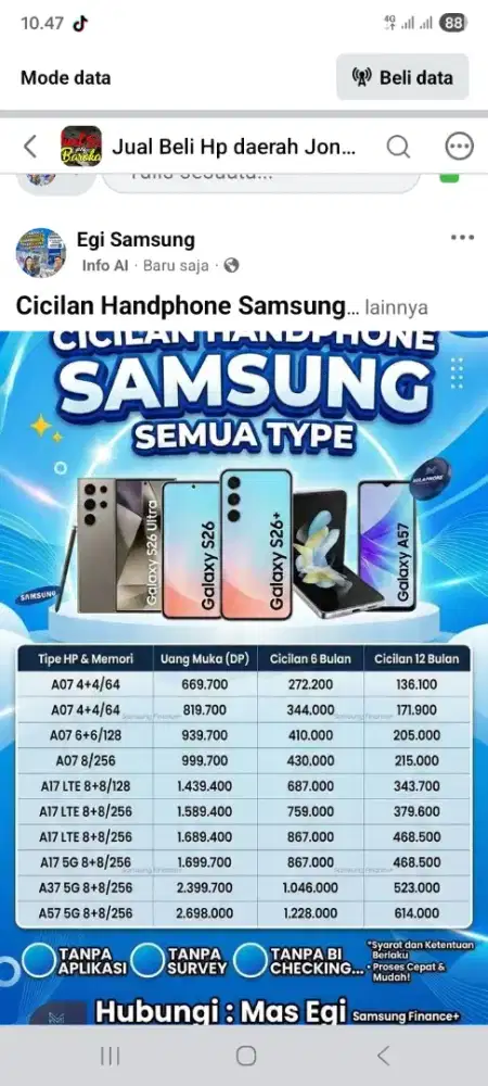 Cicilan hp samsung Tanpa Aplikasi