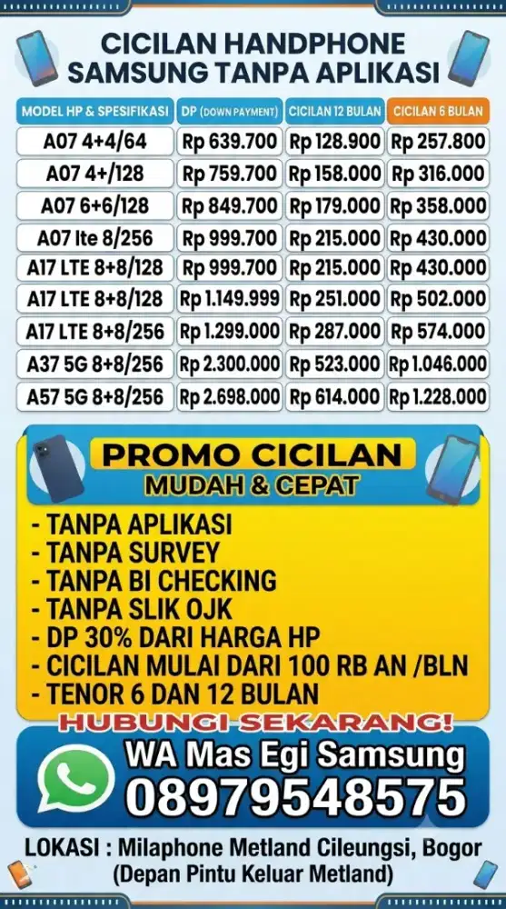 CICILAN SAMSUNG A57 TANPA APLIKASI