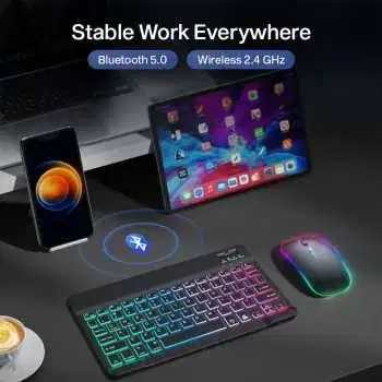 Set Keyboard Mouse Wireless Mini 2.4GHz Bluetooth 5.0 RGB