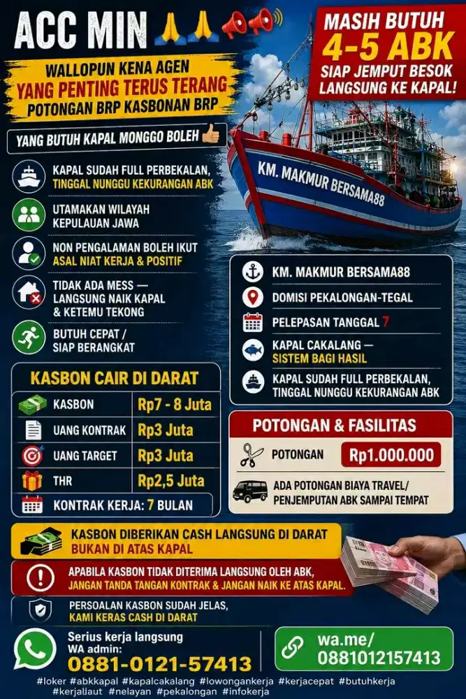 Dibutuhkan abk kapal cakalang sistem bagi hasil