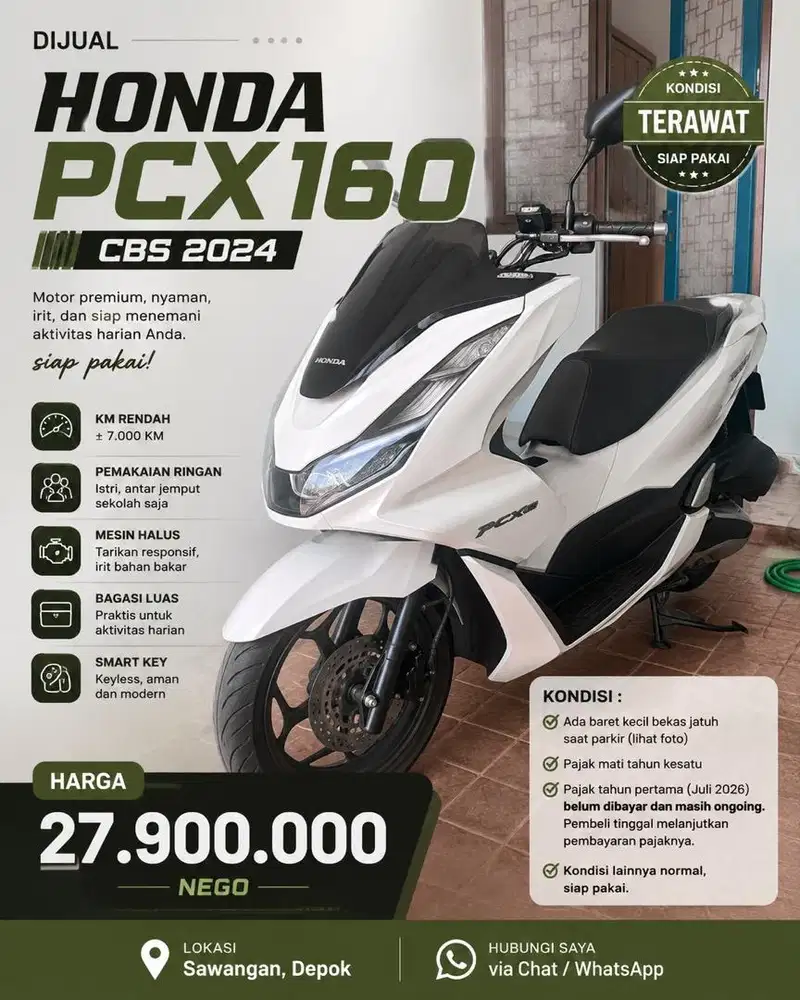 Honda PCX 160 CBS 2024 Putih KM 7 Ribu Mulus Siap Pakai