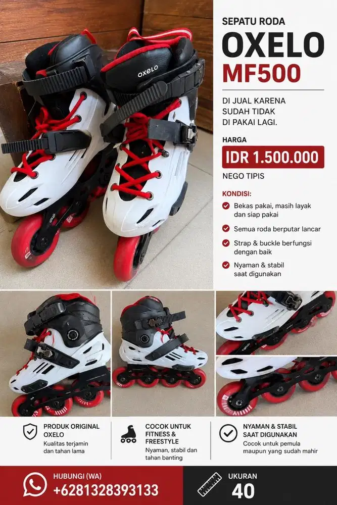Sepatu Roda OXELO MF500 Size 40 Original. Bekas. Kondisi Bagus.