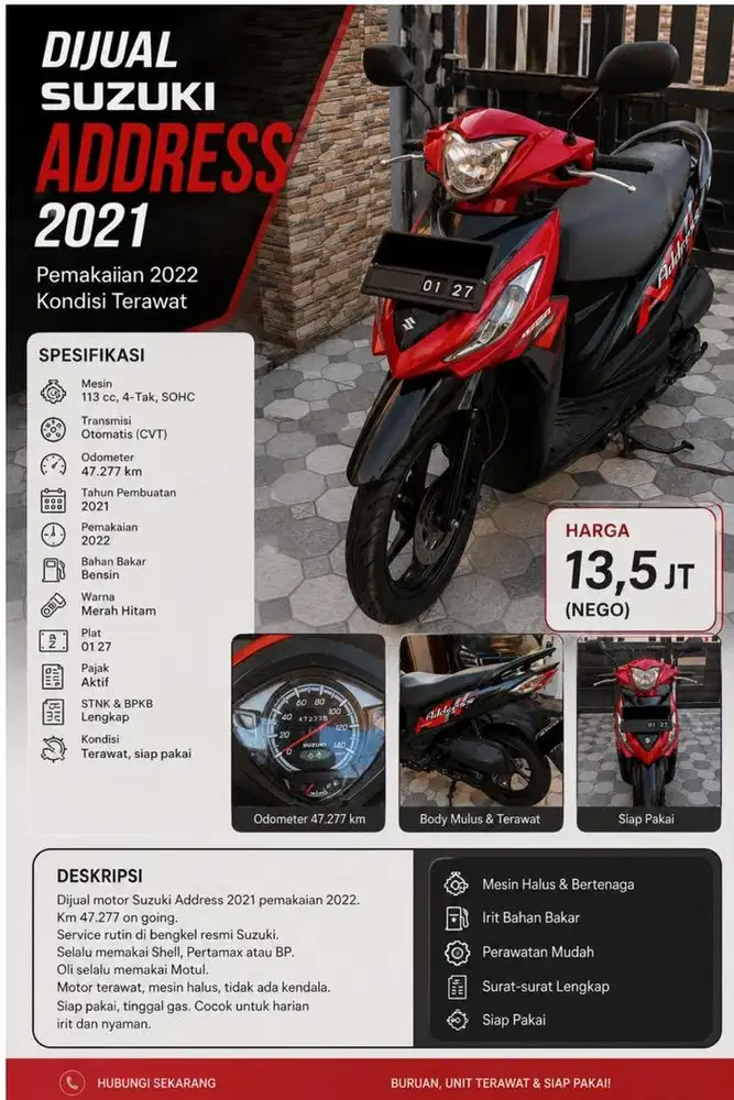 Suzuki Address 2021 pemakaian 2022, service resmi, Pajak lancar