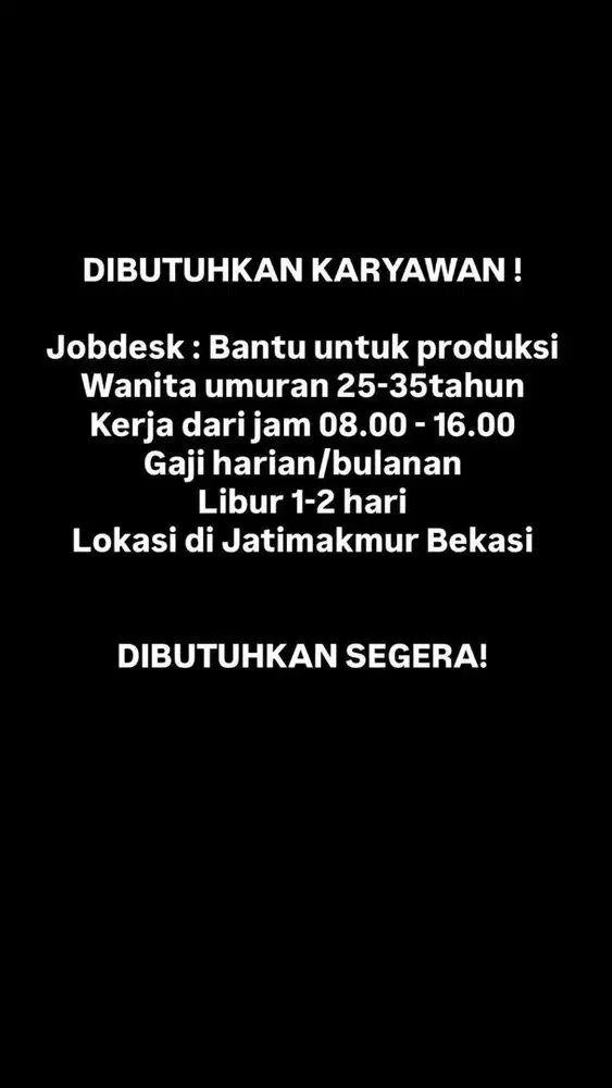 Dibutuhkan Karyawan Segera