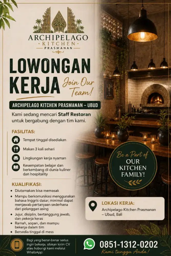 Dibutuhkan staff resto prasmanan segera