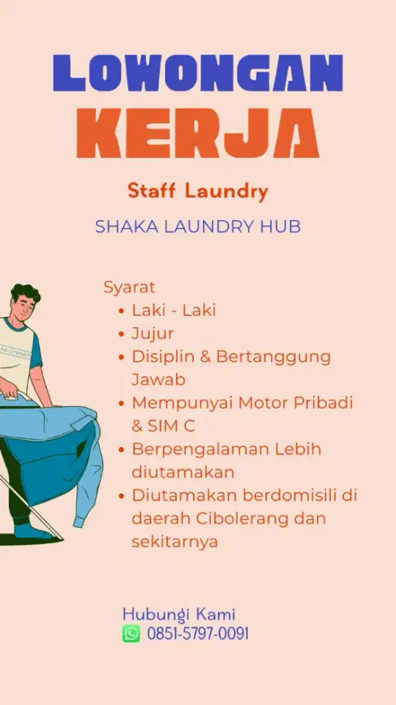 LOKER STAFF LAUNDRY SHAKA LAUNDRY (BANDUNG)