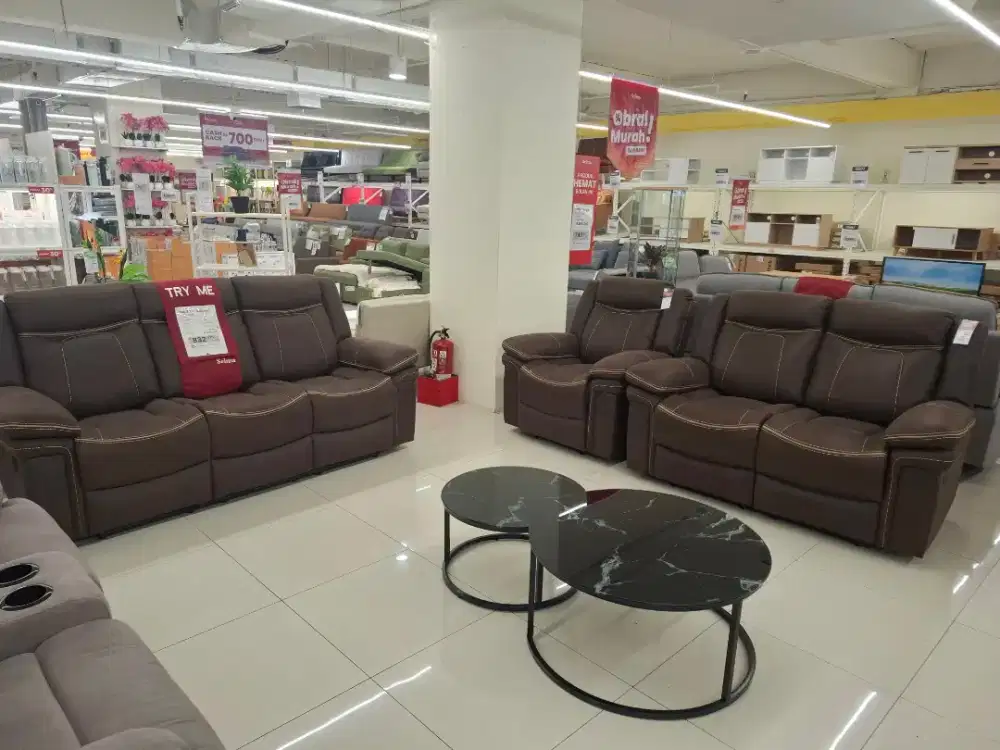 Sofa Set Recliner Mewah Coklat