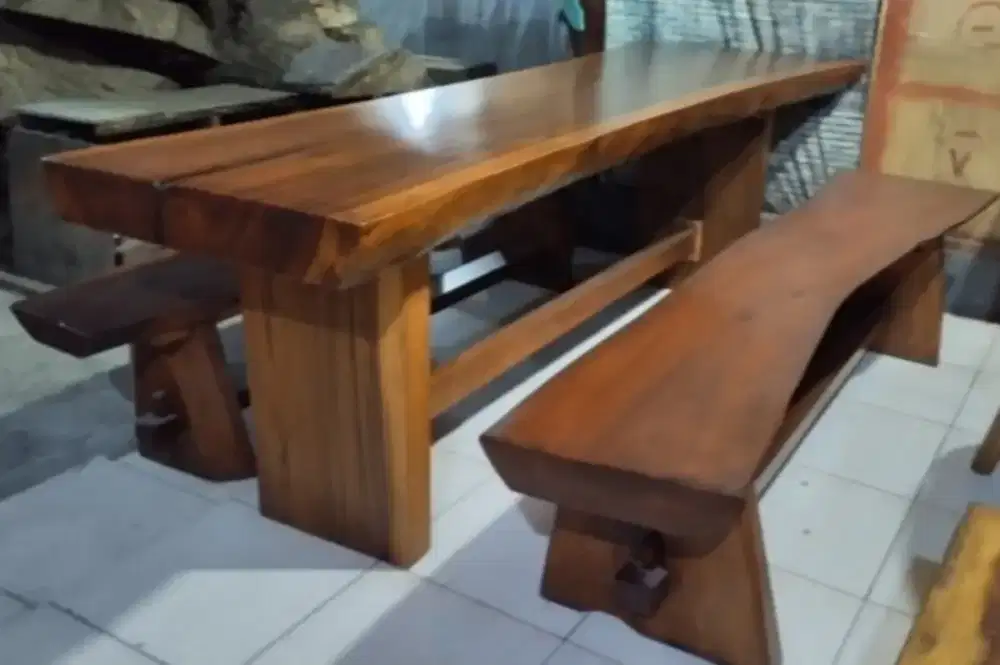 Meja makan meja teras kayu utuh antik alami