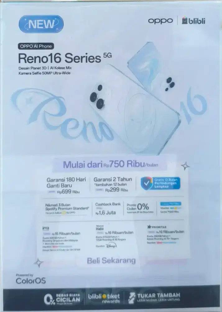 OPPO RENO 16F FREE GARANSI 12BULAN by Blibli!