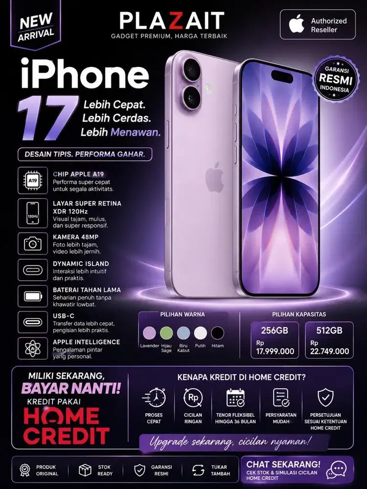 iPhone 17 256GB Garansi Resmi | Bisa Kredit Home Credit