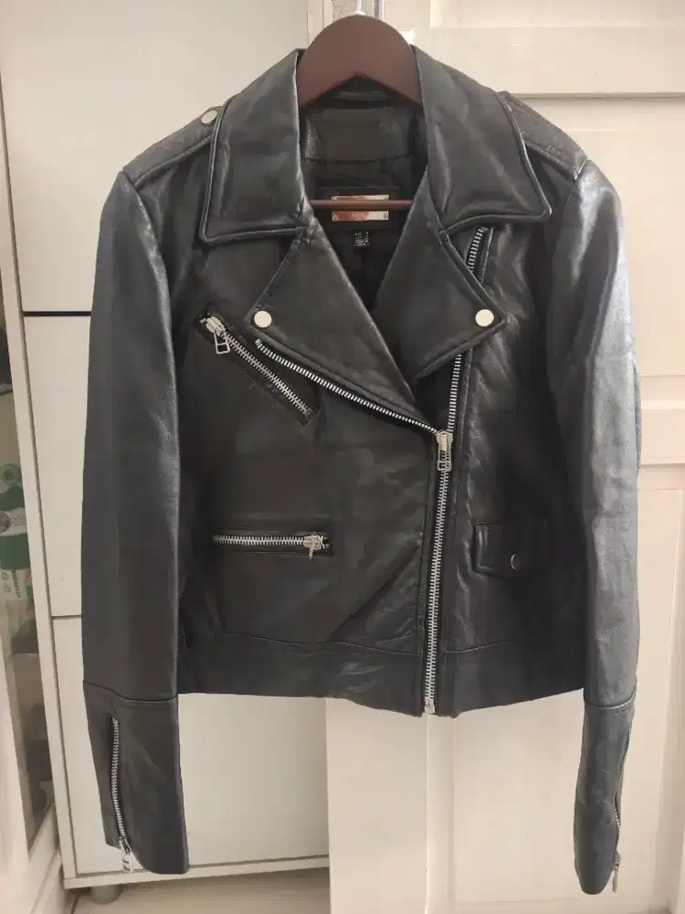 Jaket kulit asli lambskin tebal dan lentur model ramones for ladies