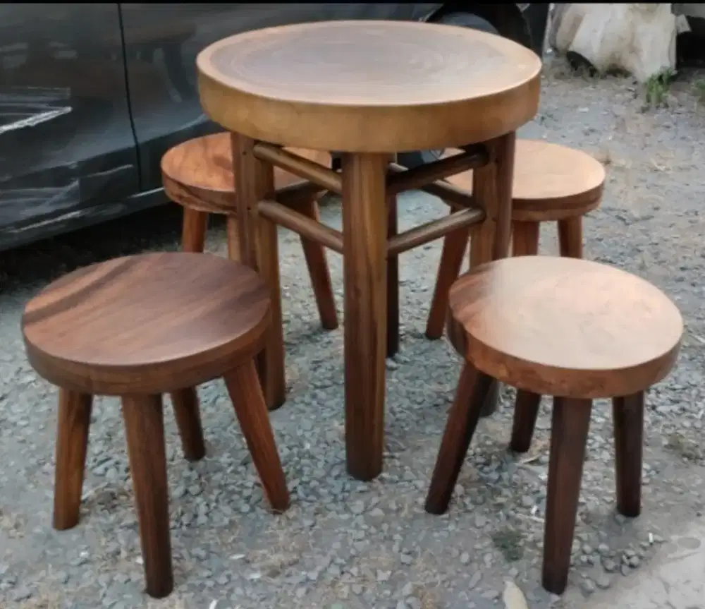 Set meja tamu teras kayu utuh antik alami