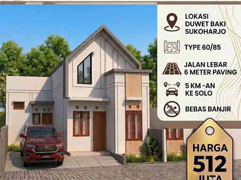 Jual rumah pesan bangun 3 kamar tidur di Duwet baki dekat kawasan Gentan dan Solo Baru