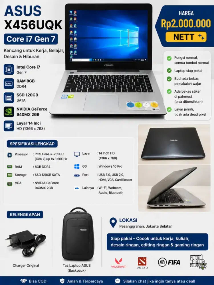ASUS X456UQK Core i7 • RAM 8GB • SSD 128