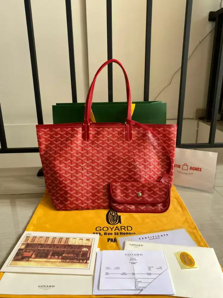 Nego Preloved Goyardine Red Saint Louis PM Tote Bag Palladium Hardware