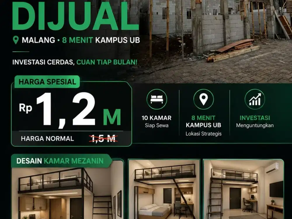 8 Menit ke UB Kost Siap Operasional Harga 1 M-an