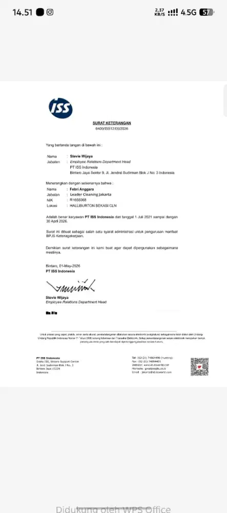 Pengalaman kerja Leader cleaning